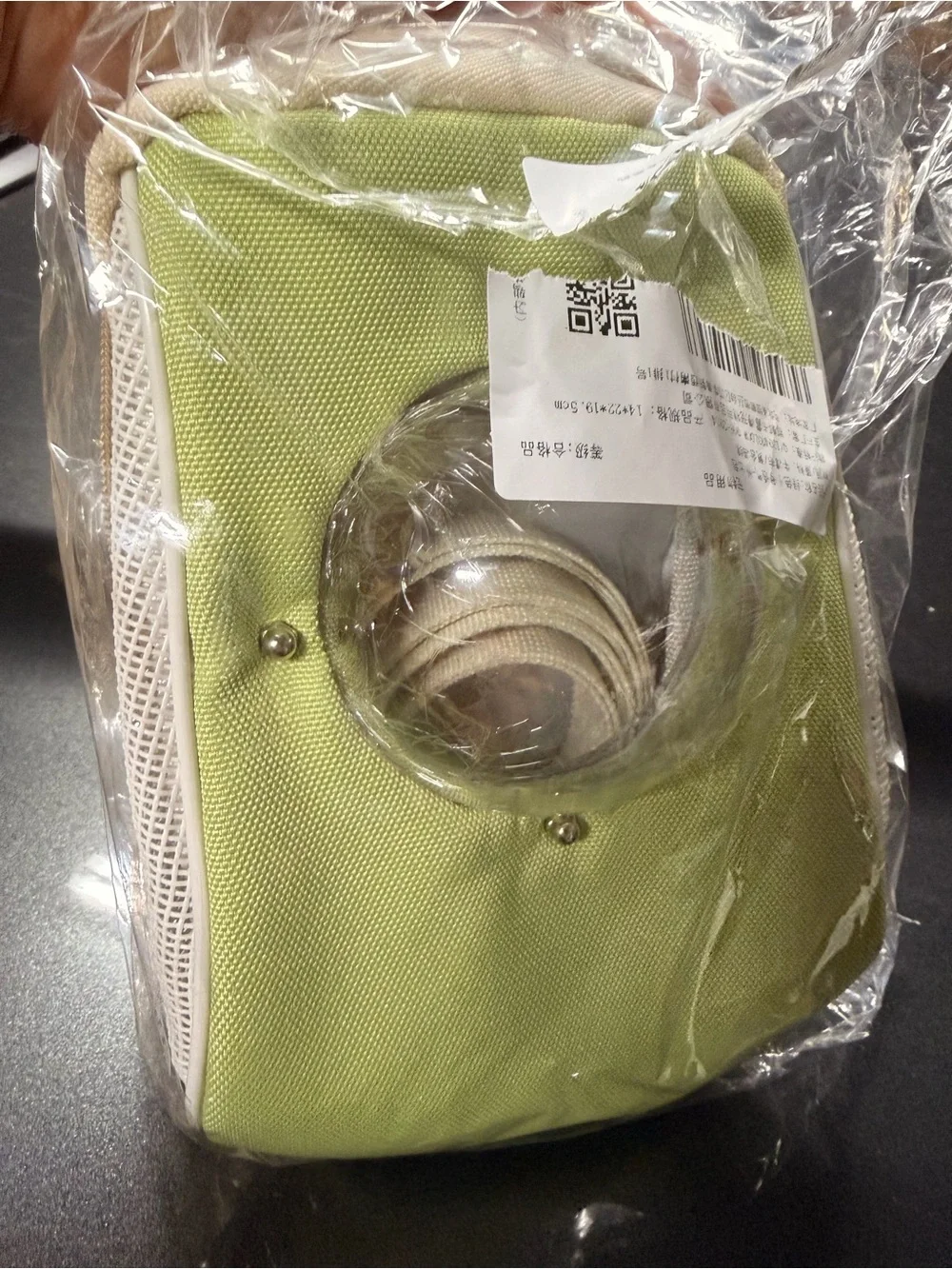 Cream and Light Green Pet Carrier Tote with Bubble Window