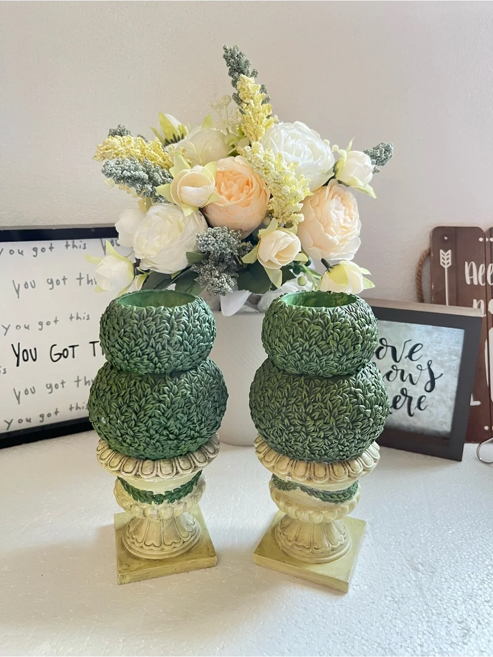 Vintage Green Topiary Candle Holder