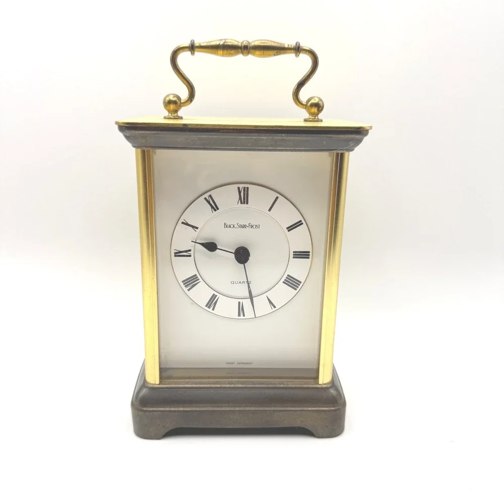 Vintage Black Starr & Frost Brass Carriage Clock Quartz Desk Mantel West Germany