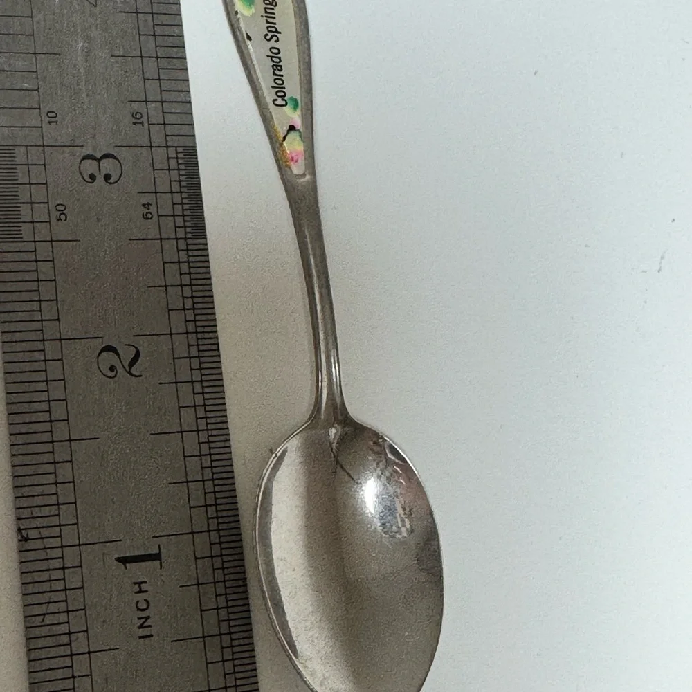 Vintage Colorado Springs Colo Souvenir Spoon Mother of Pearl Floral Inlay 4.25
