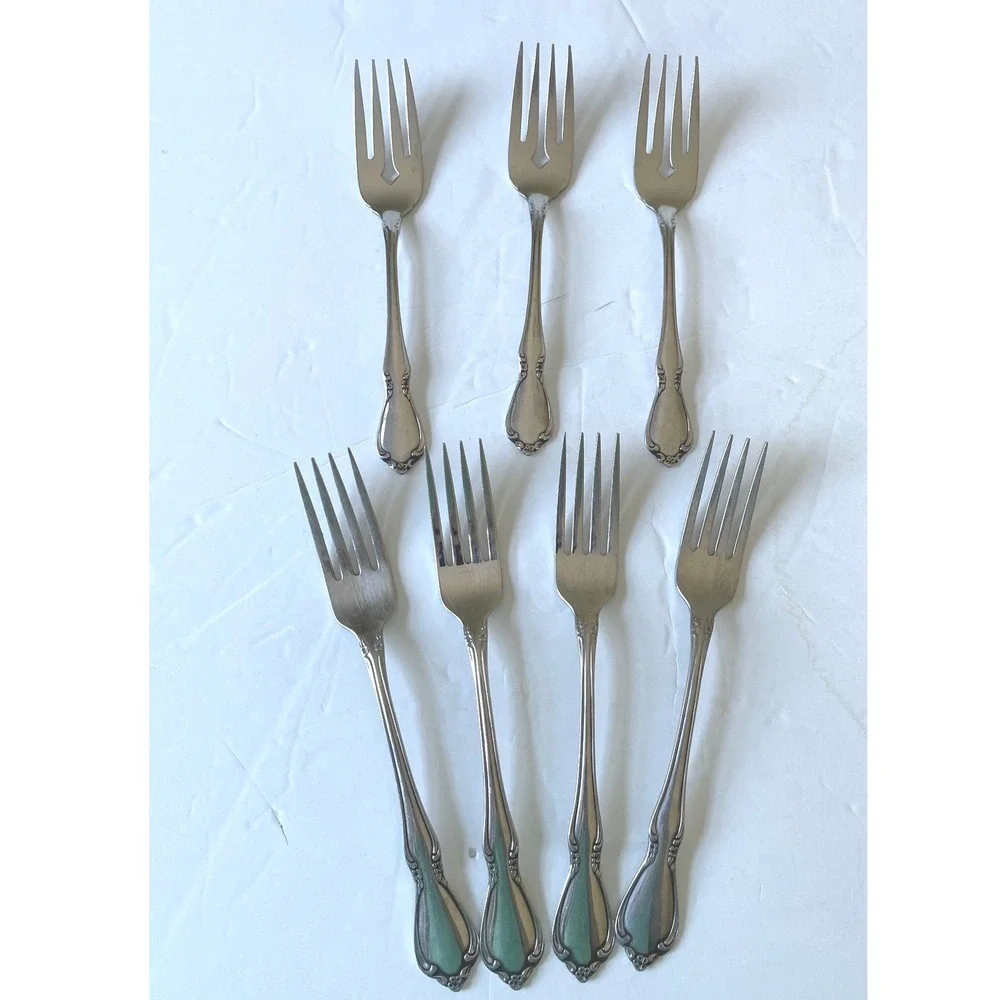 Oneidacraft 7pc Dinner & Salad Fork Set Silver Chateau Pattern Stainless Steel