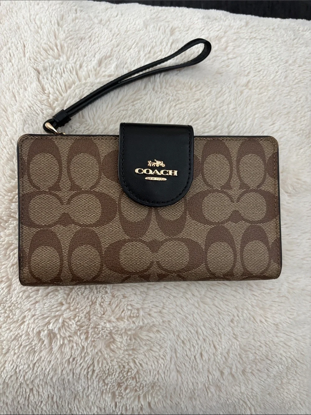 Coach Brown Signature Canvas wallet with Black Leather Trim