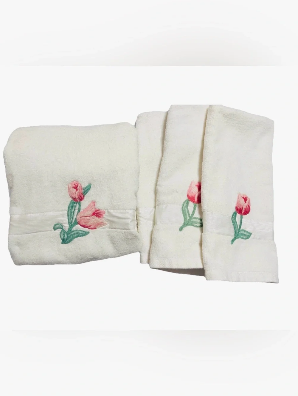 Vintage Martha Stewart Kmart Embroidered Floral Towel Set-1 Bath 3 Hand towels