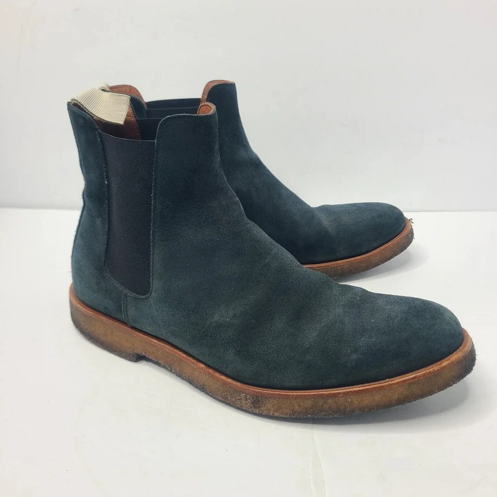 Common Projects Blue Green Suede Chelsea Boots Crepe Sole 40 7 Minimalist Luxe