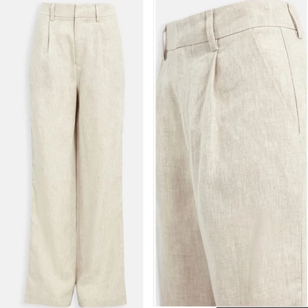 Reformation Cello Pants In Oatmeal 100 Linen Wide Leg High Waisted Unlined SZ 10