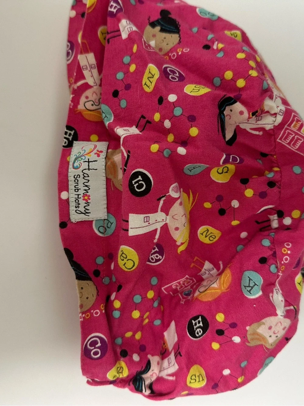 Harmony Bright Pink Science-Print Scrub Cap