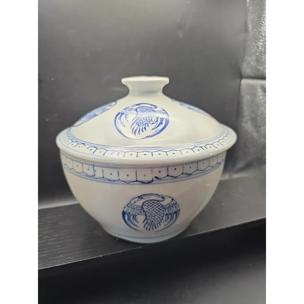 Blue and White Lidded Soup Tureen Or Rice Bowl with Phoenix‎ Crane Design