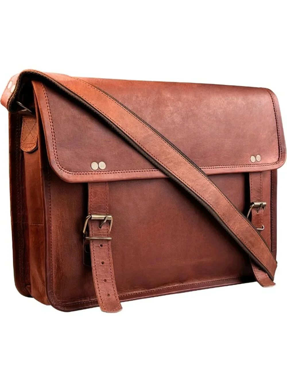 Stylish Full Grain Leather Messenger Bag - Unisex Laptop Satchel for Office Use