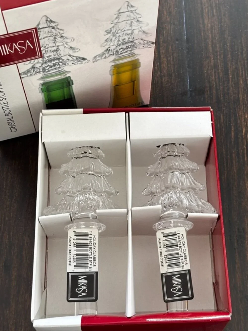 Mikasa Holiday Classics Crystal Christmas Tree Bottle Stoppers Set of 2