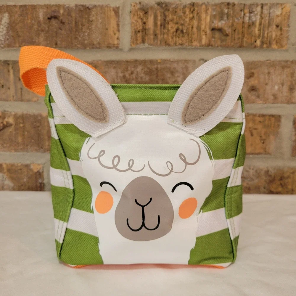 Thirty-One‎ Littles Carry-All Caddy Llama Green White Striped Small Storage Bin