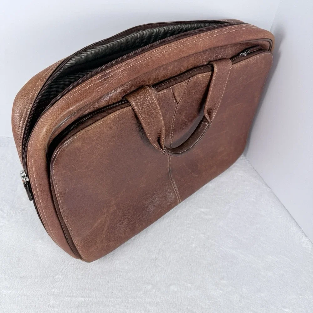 Johnston & Murphy Brown Leather Laptop Briefcase Business Travel Bag