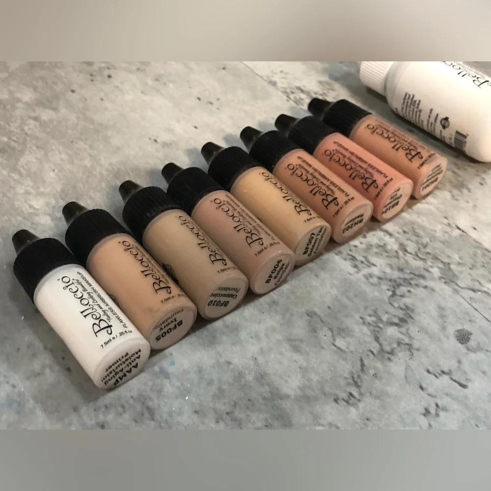 Air Brush Make up set of 8 various colors & finish spray Flawless make up
