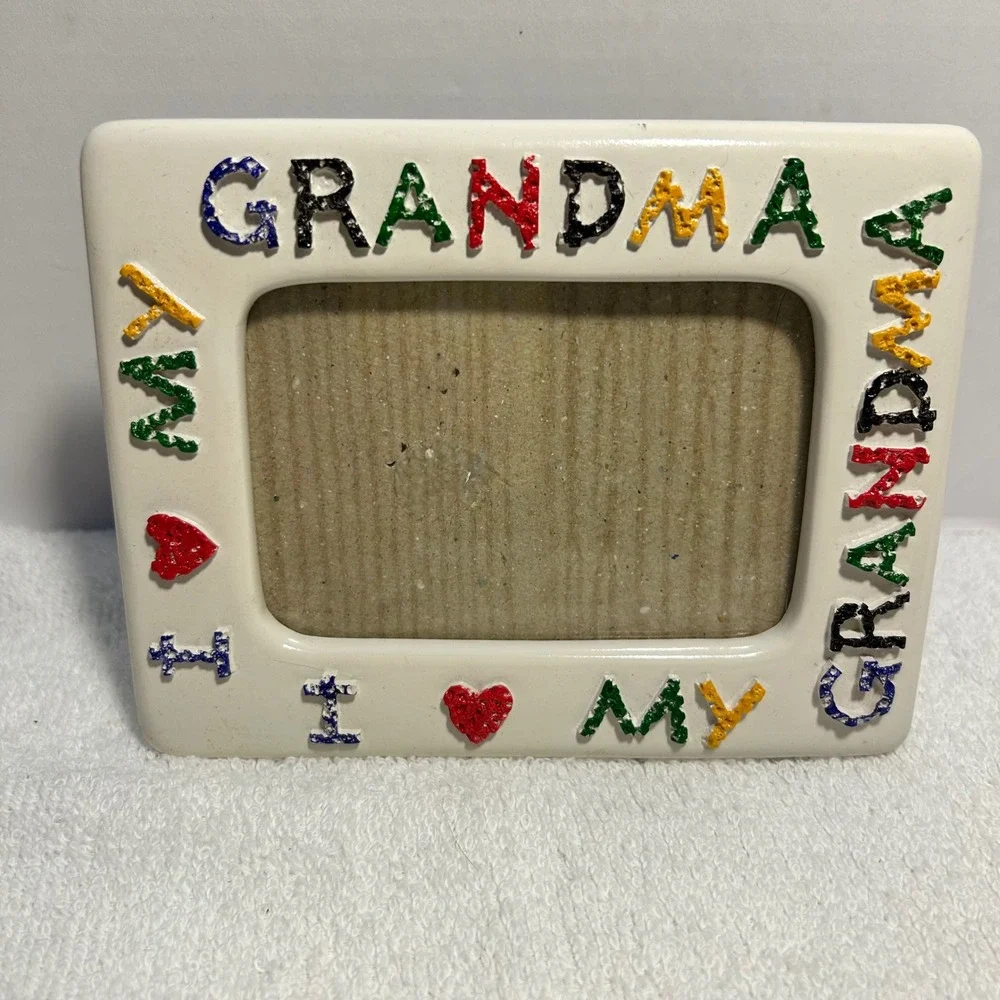 I Love My Grandma Ceramic‎ Photo Frame Colorful Textured Letters Tabletop Decor