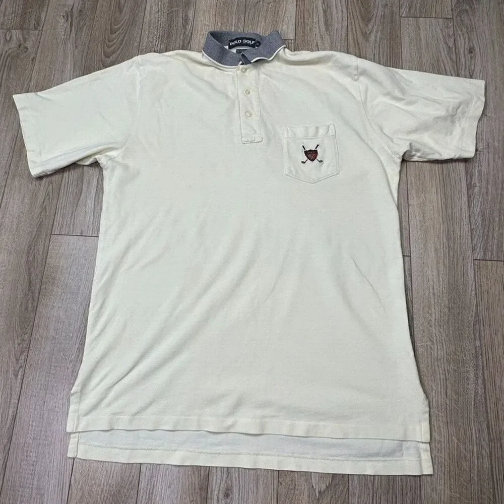 polo golf ralph lauren shirt‎ mens beige short sleeve embroidered logo