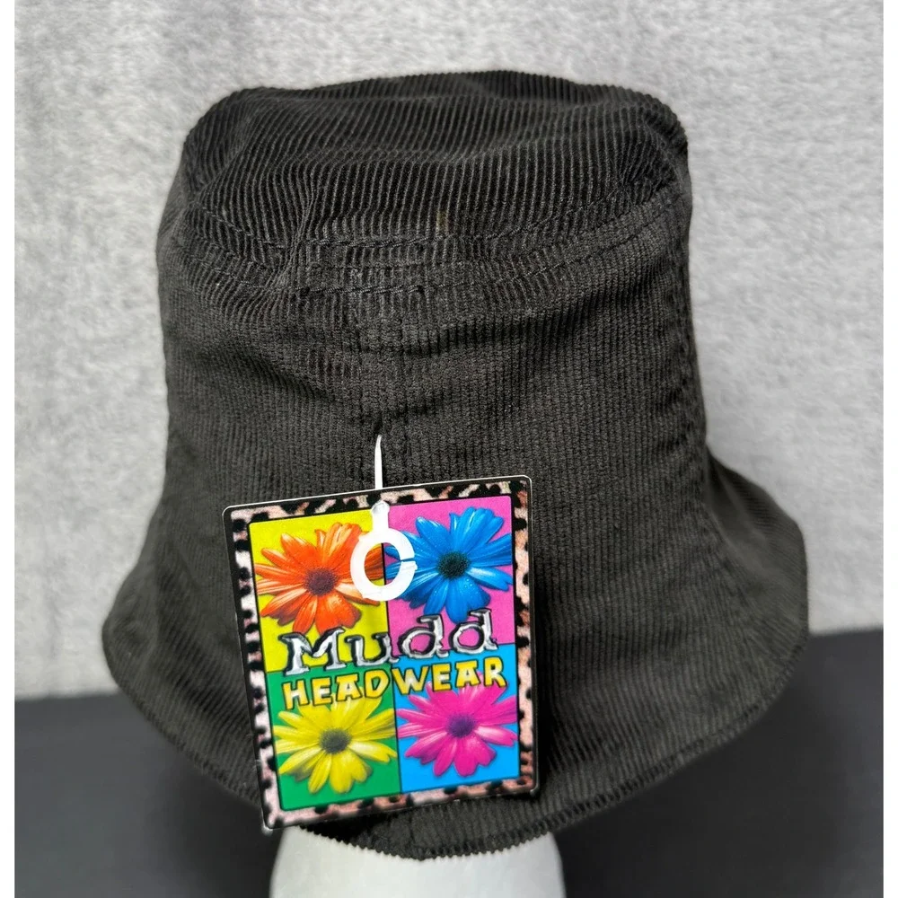 Mudd‎ Bucket Hat Girls OS Black Corduroy Floral Applique Y2K Vintage NWT
