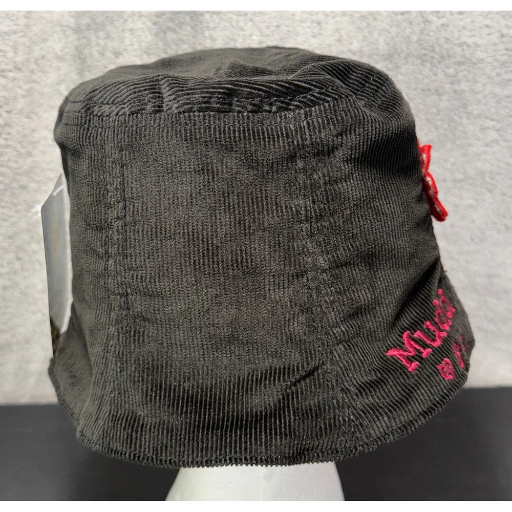 Mudd‎ Bucket Hat Girls OS Black Corduroy Floral Applique Y2K Vintage NWT