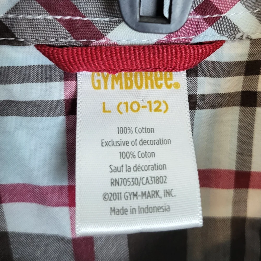 Gymboree Boys Brown Red White Plaid‎ Short Sleeve Button Shirt Boys Large 10/12
