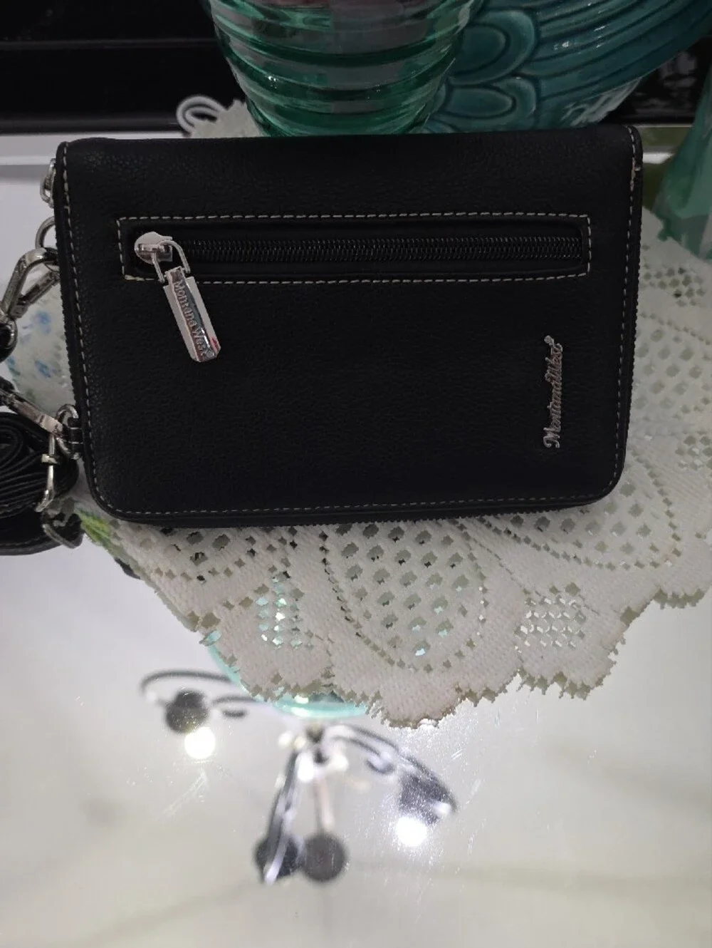 Montana West Black Phone Wallet Case with Turquoise Cross Accent And Crossbody