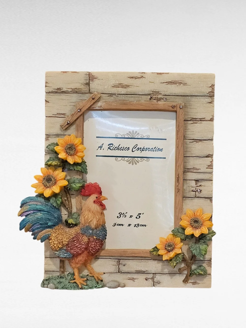 Vintage A. Richesco Corporation Rooster Sunflower Resin Picture Frame