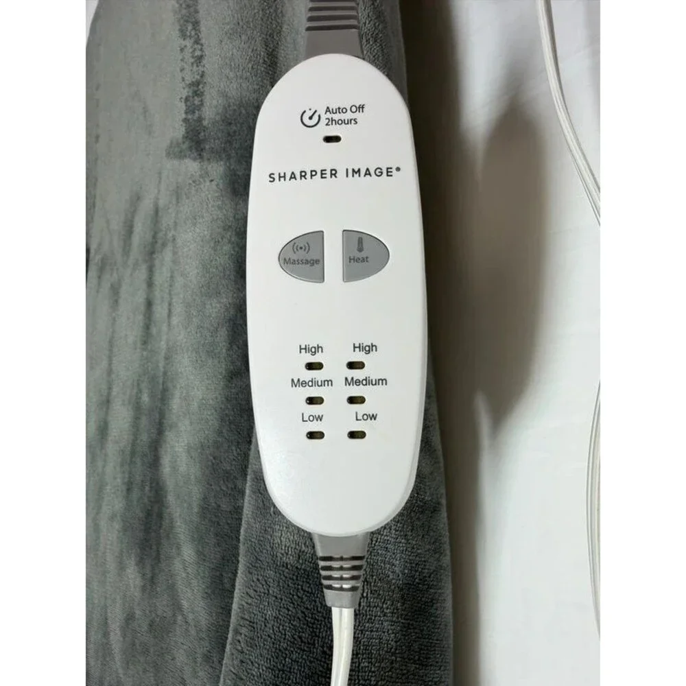 Sharper Image Calming Cozy Massaging Heating Wrap Gray Sherpa Lined Tested