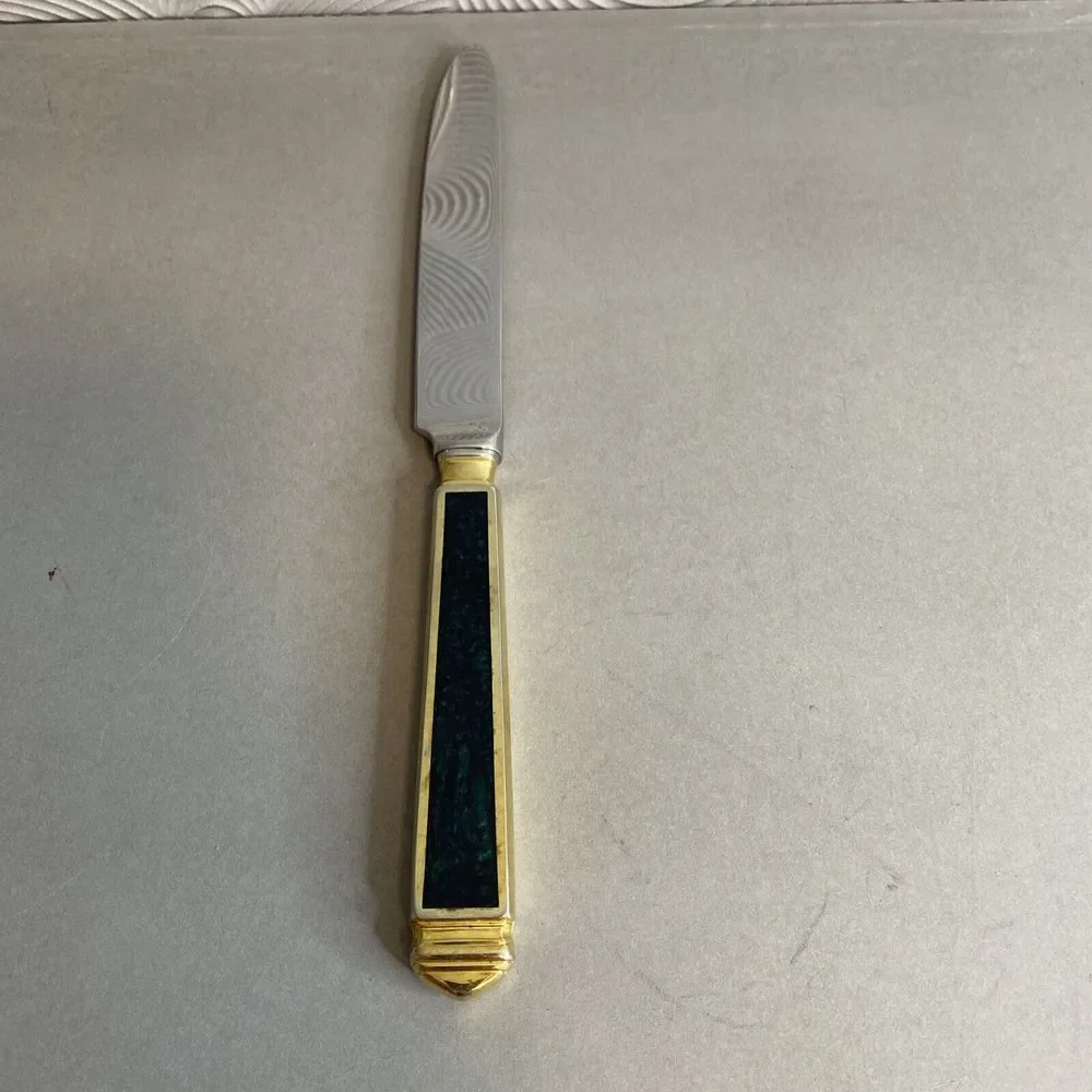 Yamazaki‎ Krystallos Blue Gold Accent Stainless Flatware Dinner Knife Japan