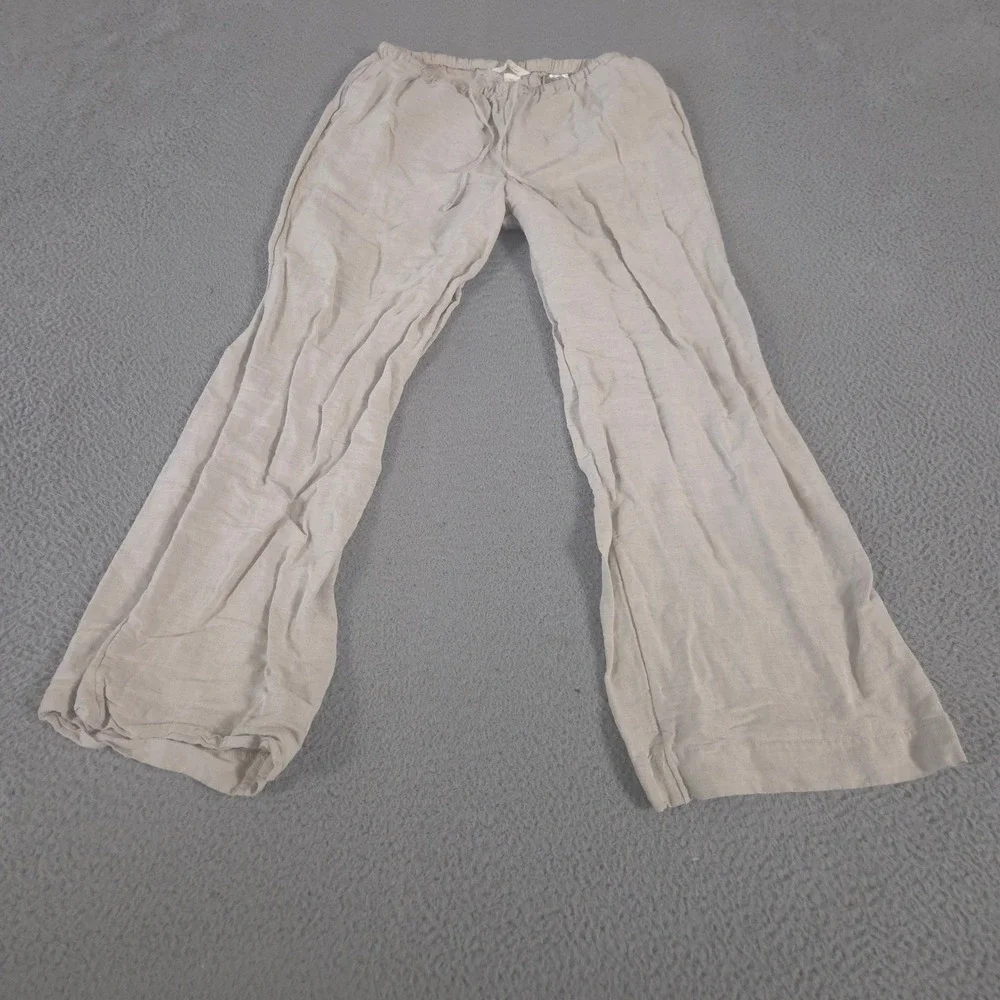 H&M Pants‎ Womens Small Straight-Leg Linen-Blend Drawstring Elastic Waist Pocket