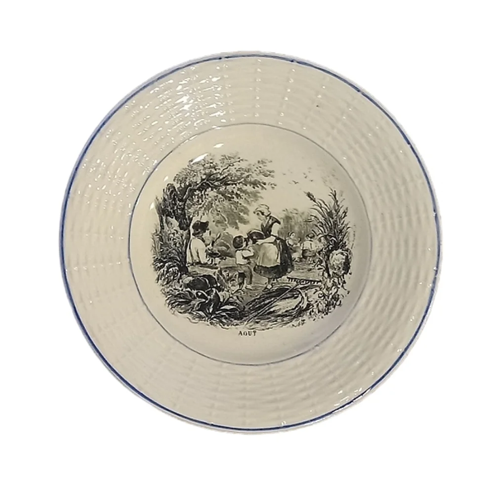 White Ceramic Serving Bowls with Blue Rim - Set of 2