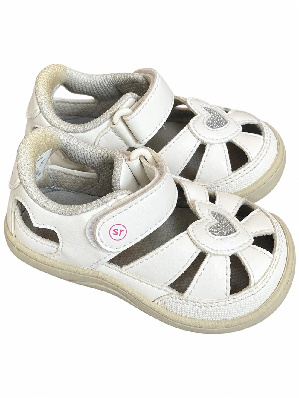 Stride Rite Toddler White Heart-Accent Sandals with Hook-and-Loop Strap