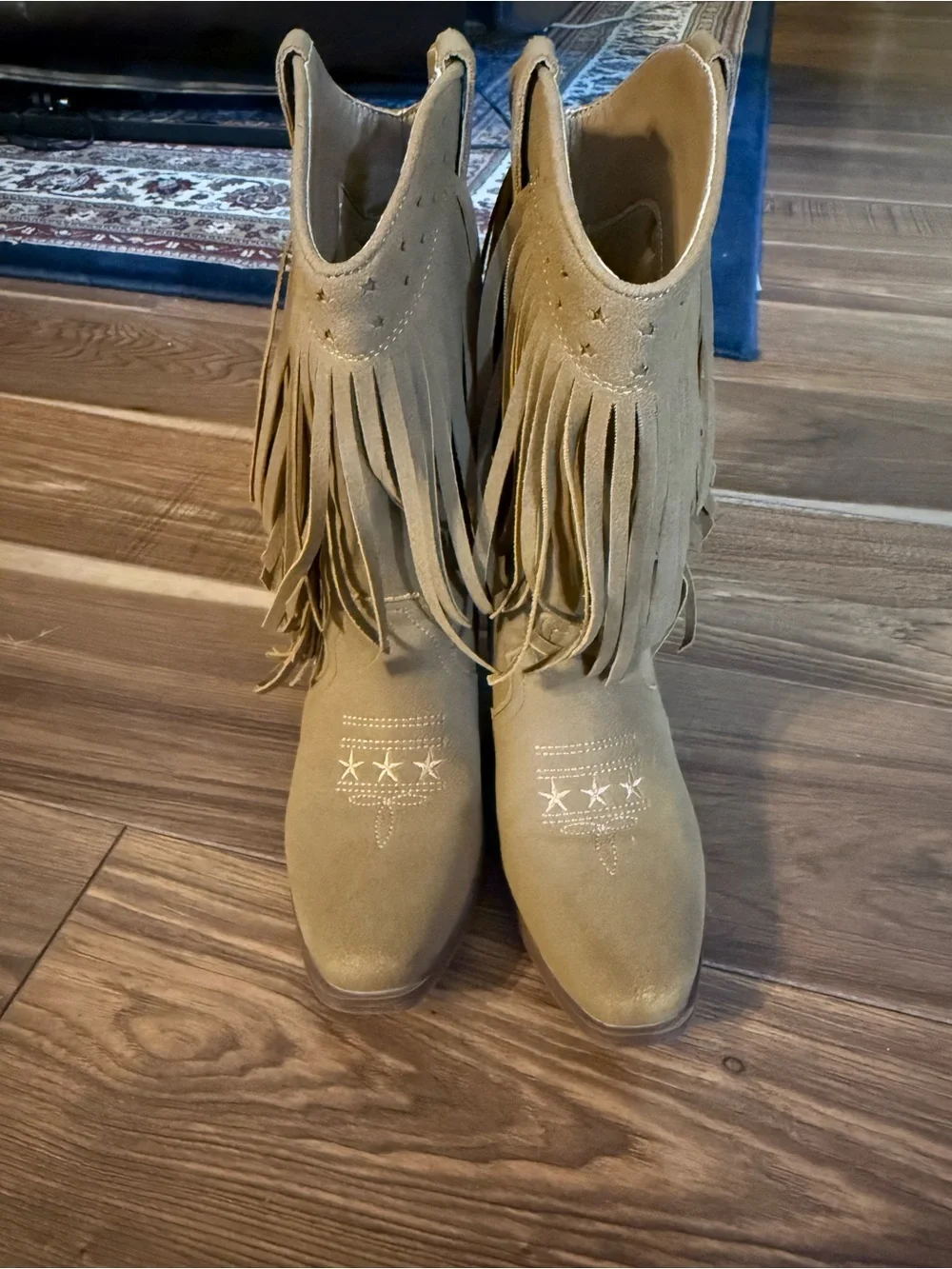 Fringe Suede Western Boots - Tan