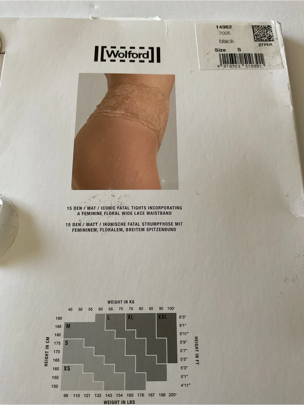 WOLFORD 14962 FATAL LACE TIGHTS BLACK SIZE SMALL NWT