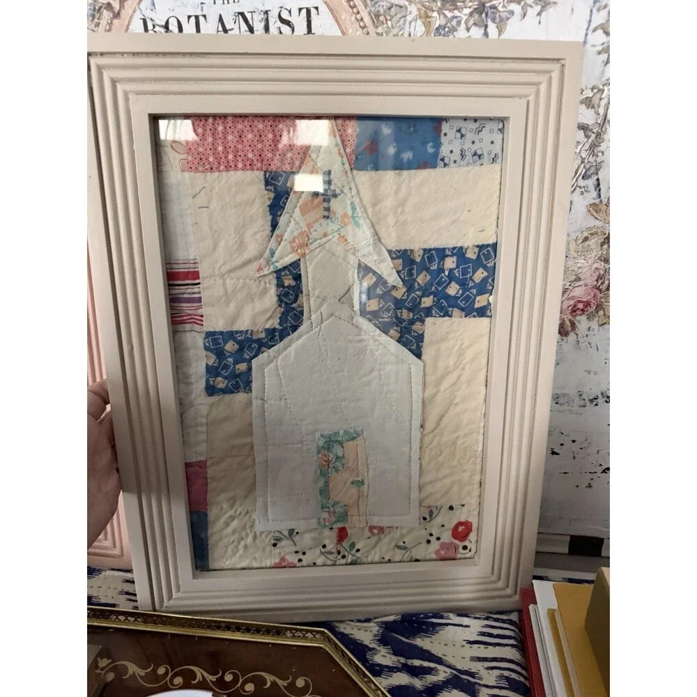Framed Vintage Quilt Church Wall Art – Handmade One of a Kind
