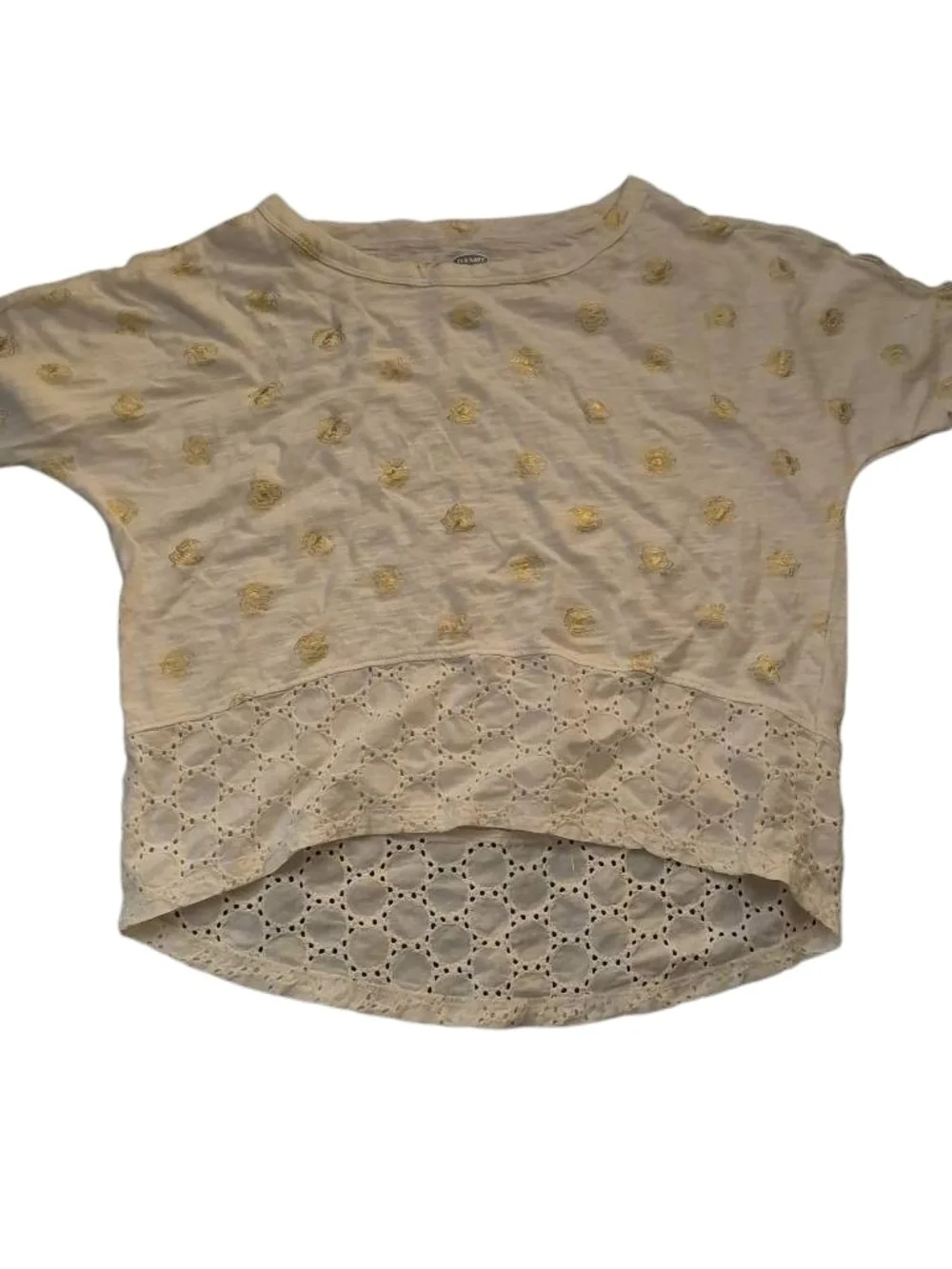 Old Navy Cream Kids Tee with Gold Dot Print and Eyelet Hem(148)