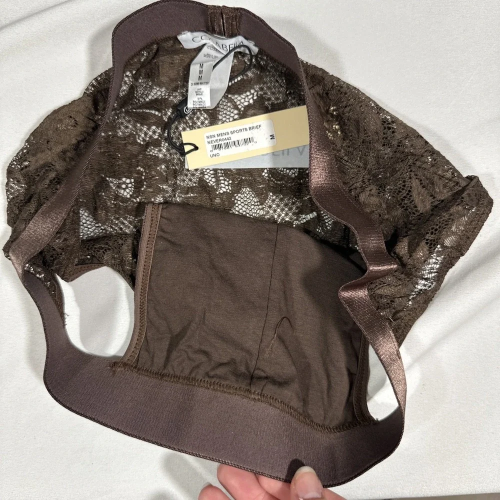 NWT‎ Cosabella [ MENS MEDIUM ] Never Say Never Sports Brief Lace UNO Brown U1941