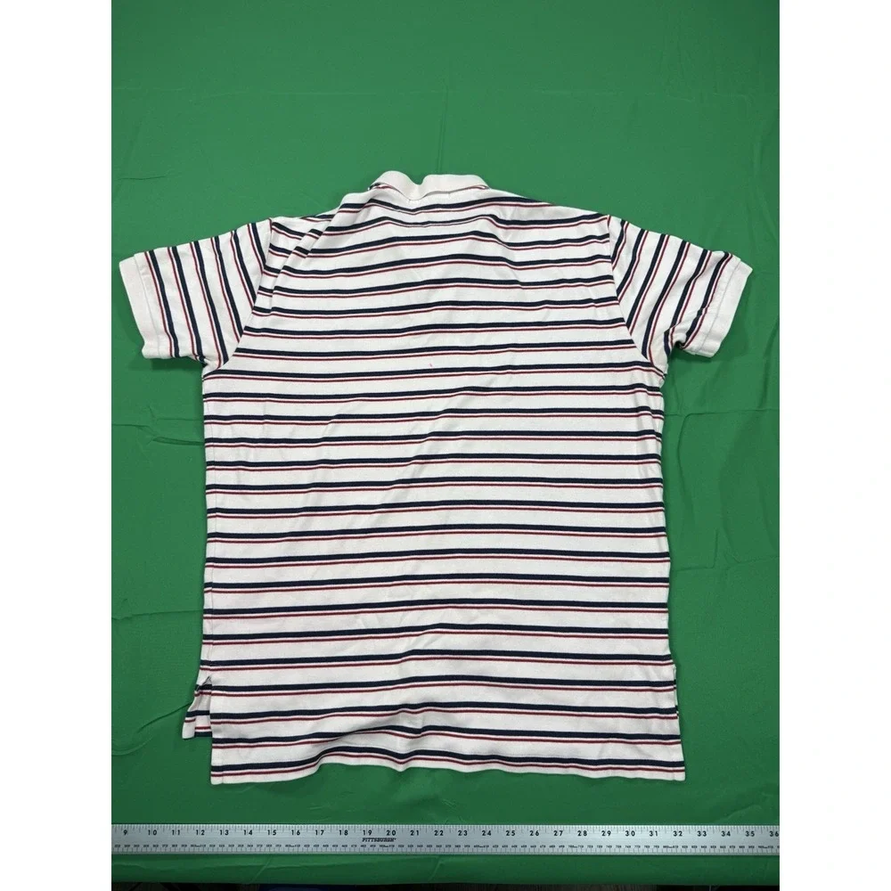 Polo Ralph‎ Lauren Mens Medium Striped Polo Shirt White Red Blue Cotton Classic