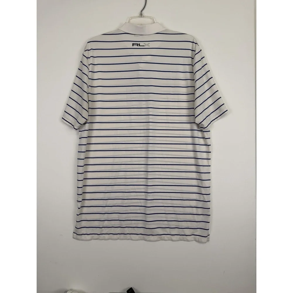 RLX Ralph Lauren Polo Shirt Mens Large Blue Striped The Golf Club @‎ The resort