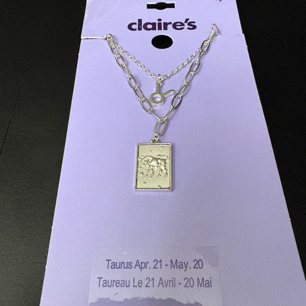 NWT Claires Silver Taurus Zodiac Layered Set of 2 Necklaces April‎ May Gift