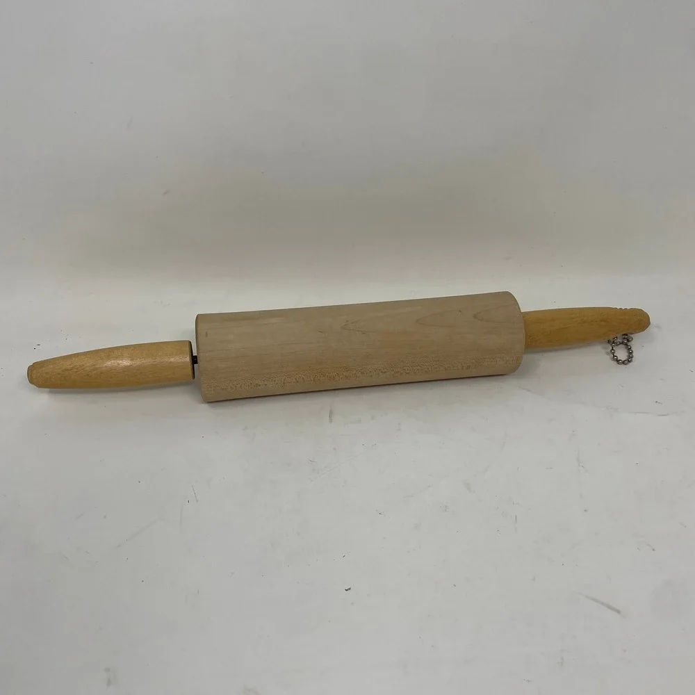 Vintage‎ Natural Wood Rolling Pin with Hanging Chain Traditional Baking Tool