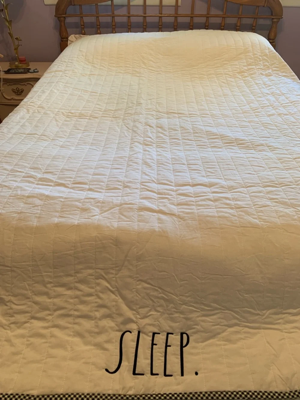 Rae Dunn SLEEP King size White and Gingham Quilt