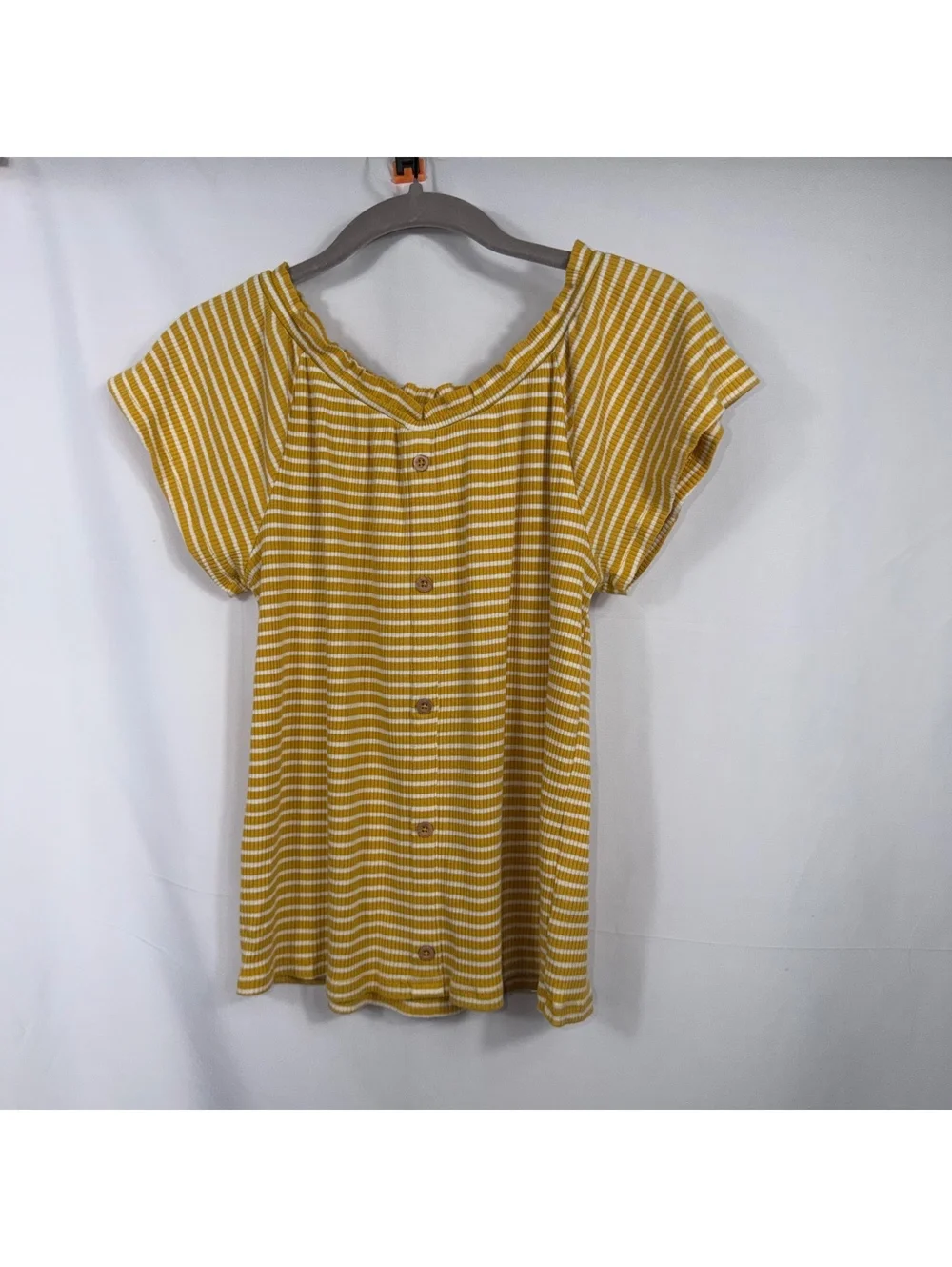 Old Navy L 10-12 Mustard Striped Button Front Top