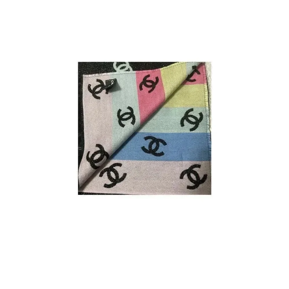 NWT Chanel Rainbow Shine Reversible CC Logo Cashmere Wool Silk Wrap Scarf 2024