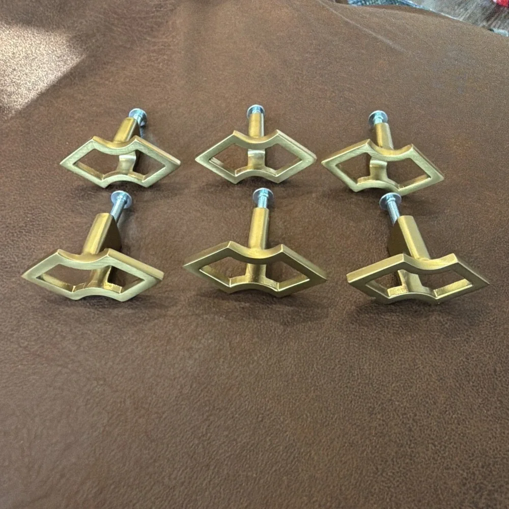 Vintage Set of 6‎ Solid Brass Geometric Cabinet Drawer Pulls MCM