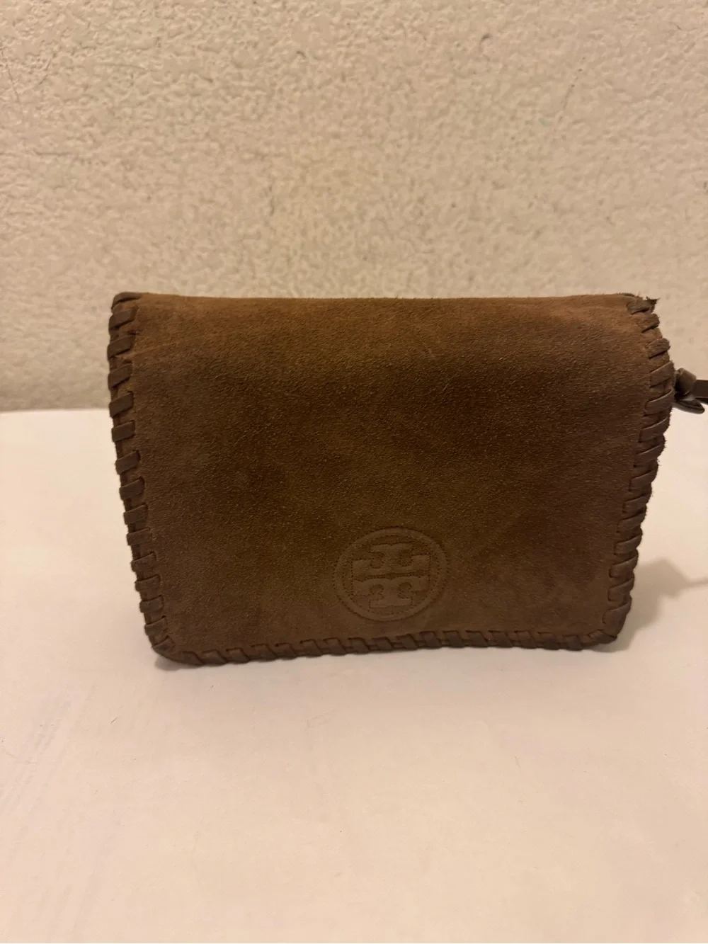 Tory Burch Brown Suede Whipstitched Crossbody