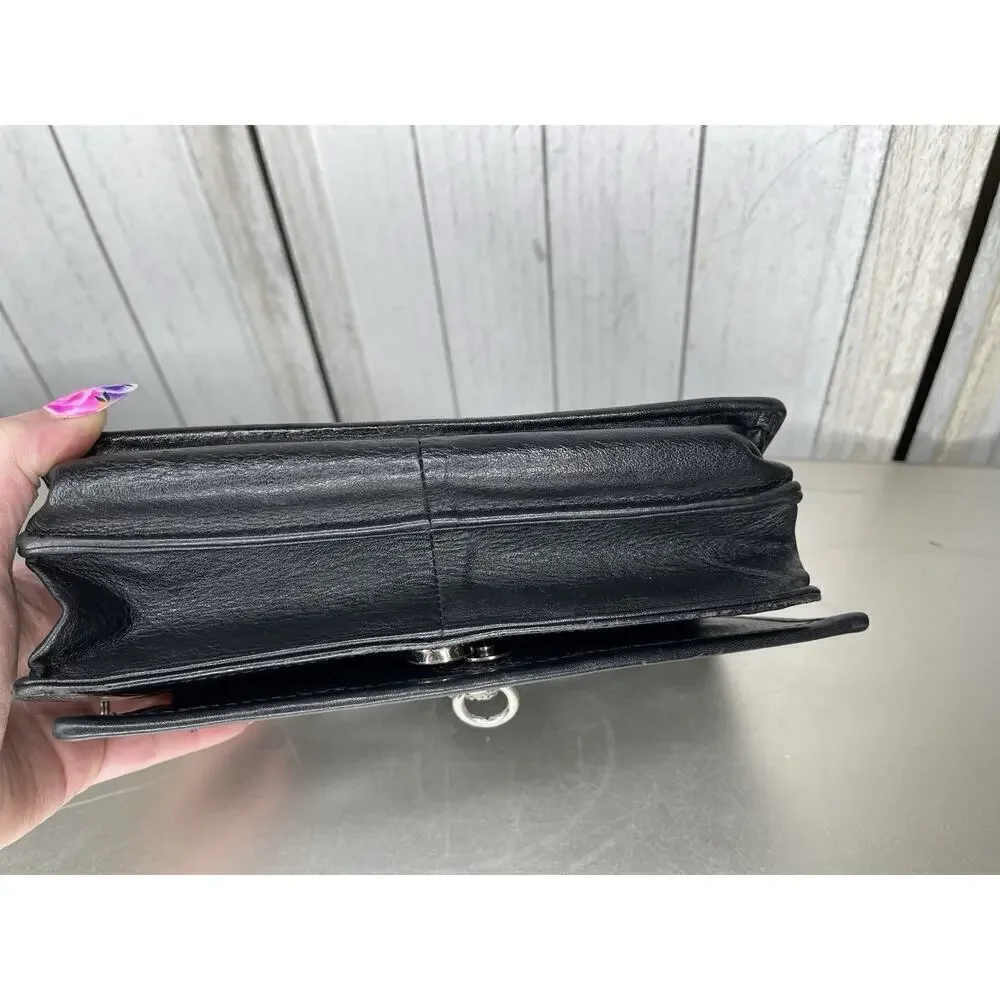 Vintage Brighton Bag Black Croc Leather Top Handle Metal Hardware 90s