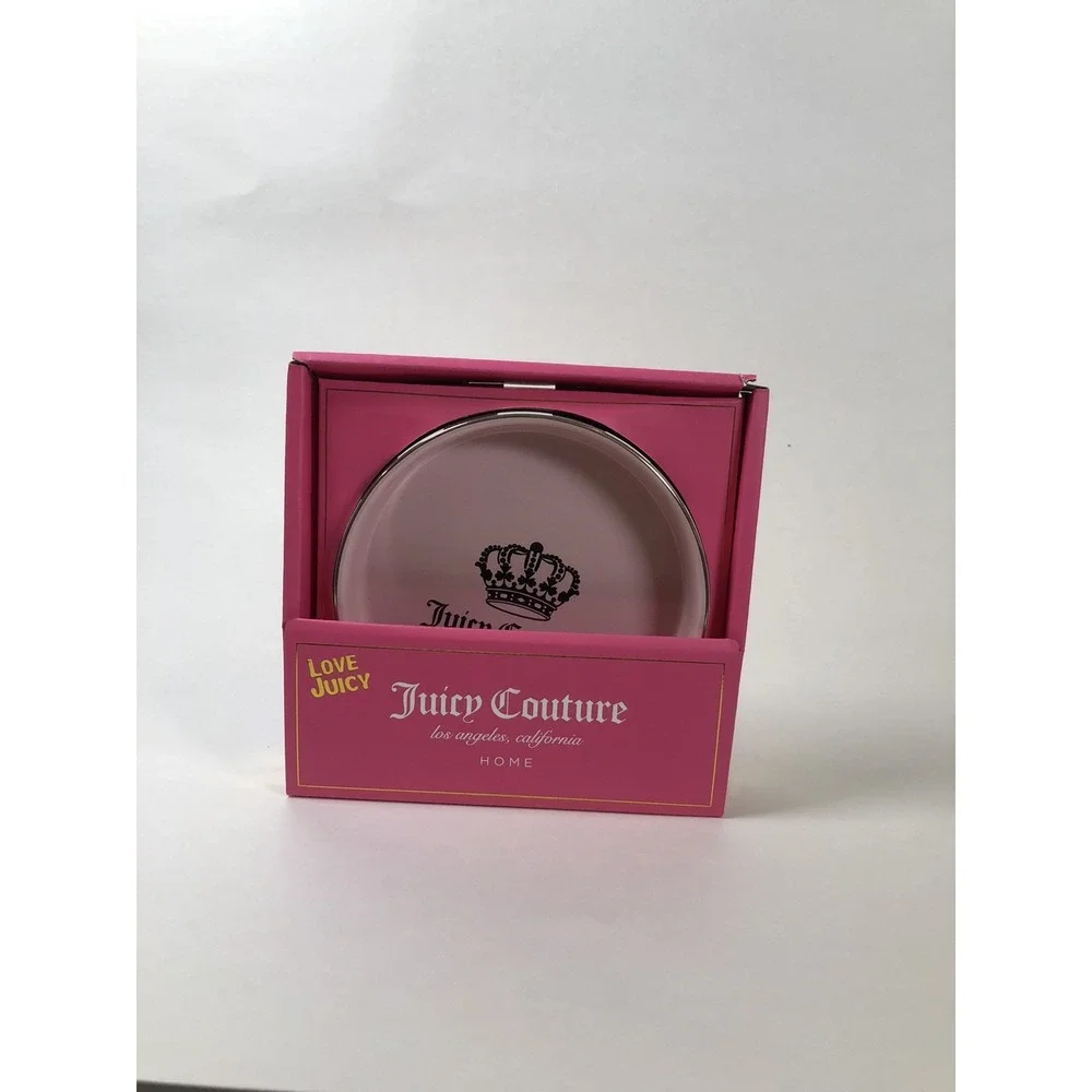 Juicy Couture Home Ceramic Trinket Tray Pink‎ Crown Logo Jewelry Dish New