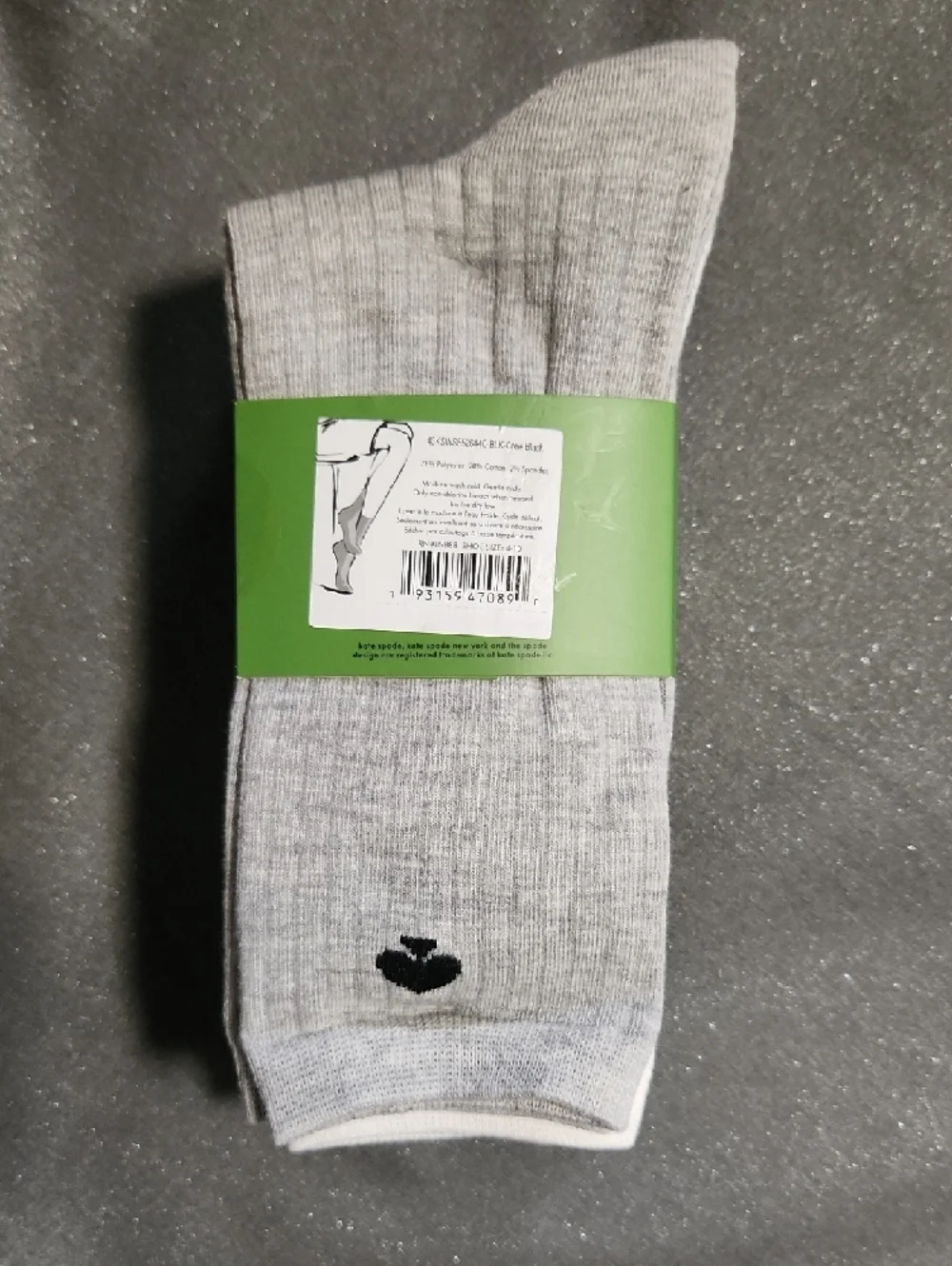 Kate Spade 3 Pack Of Crew Socks With Spade Logo Solid White, Gray And White NIP