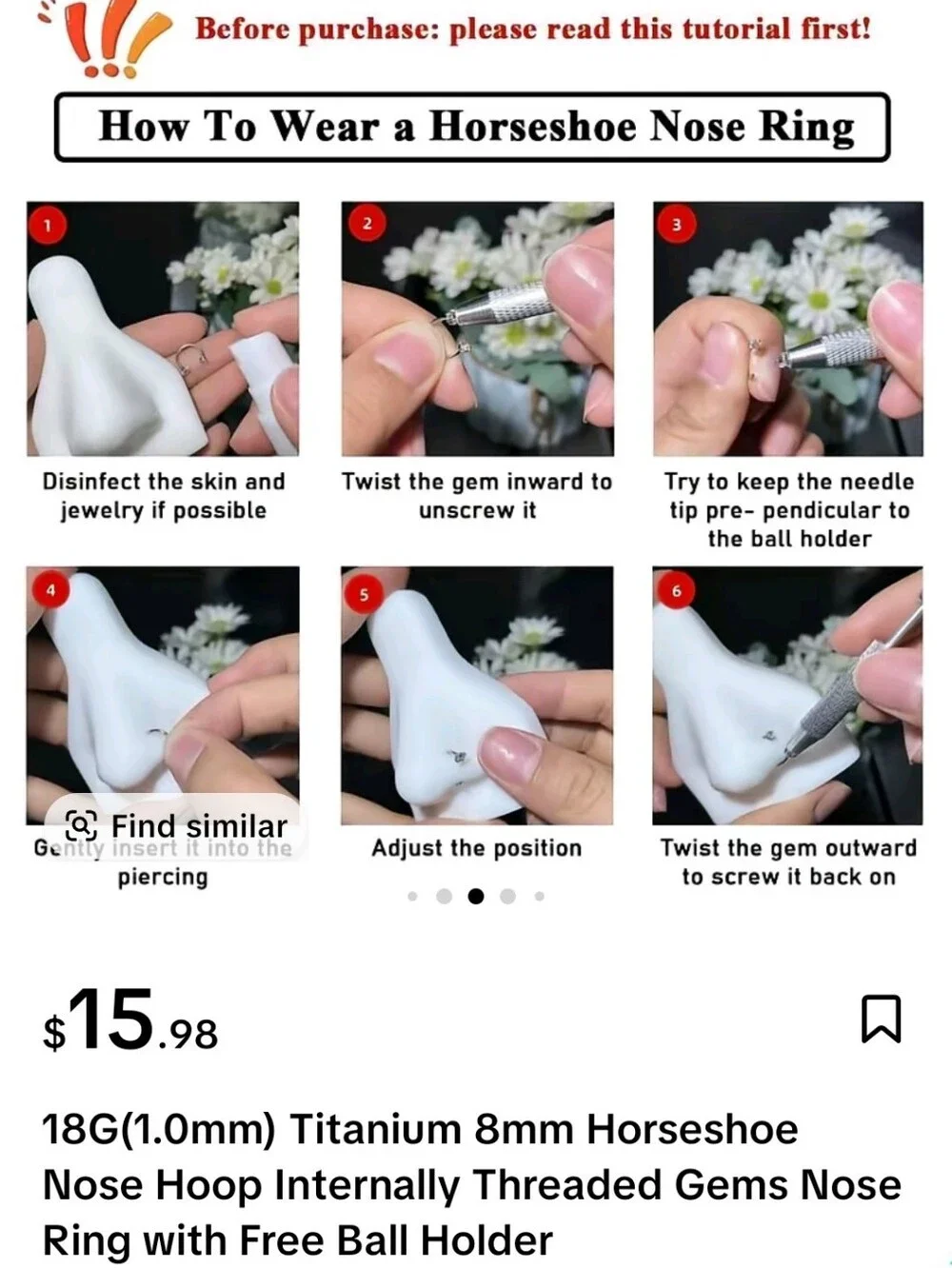 Gold-Tone Circular Septum Ring with Aura Gem Ends & Removal Tool