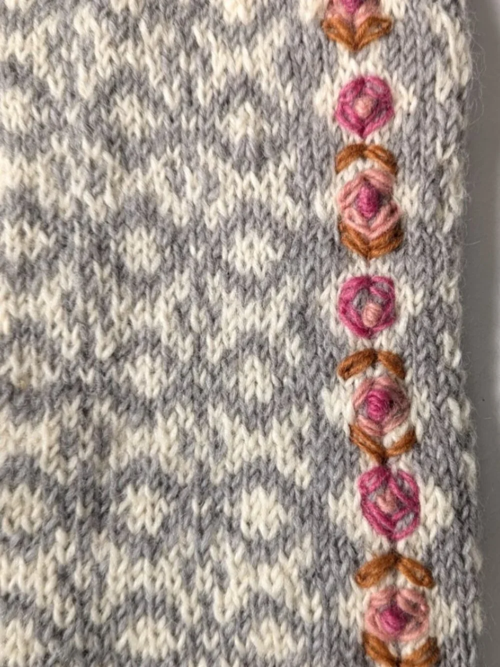 French Knot Wool Leg Warmers Hand Knit Boot Cuffs Embroidered Boho