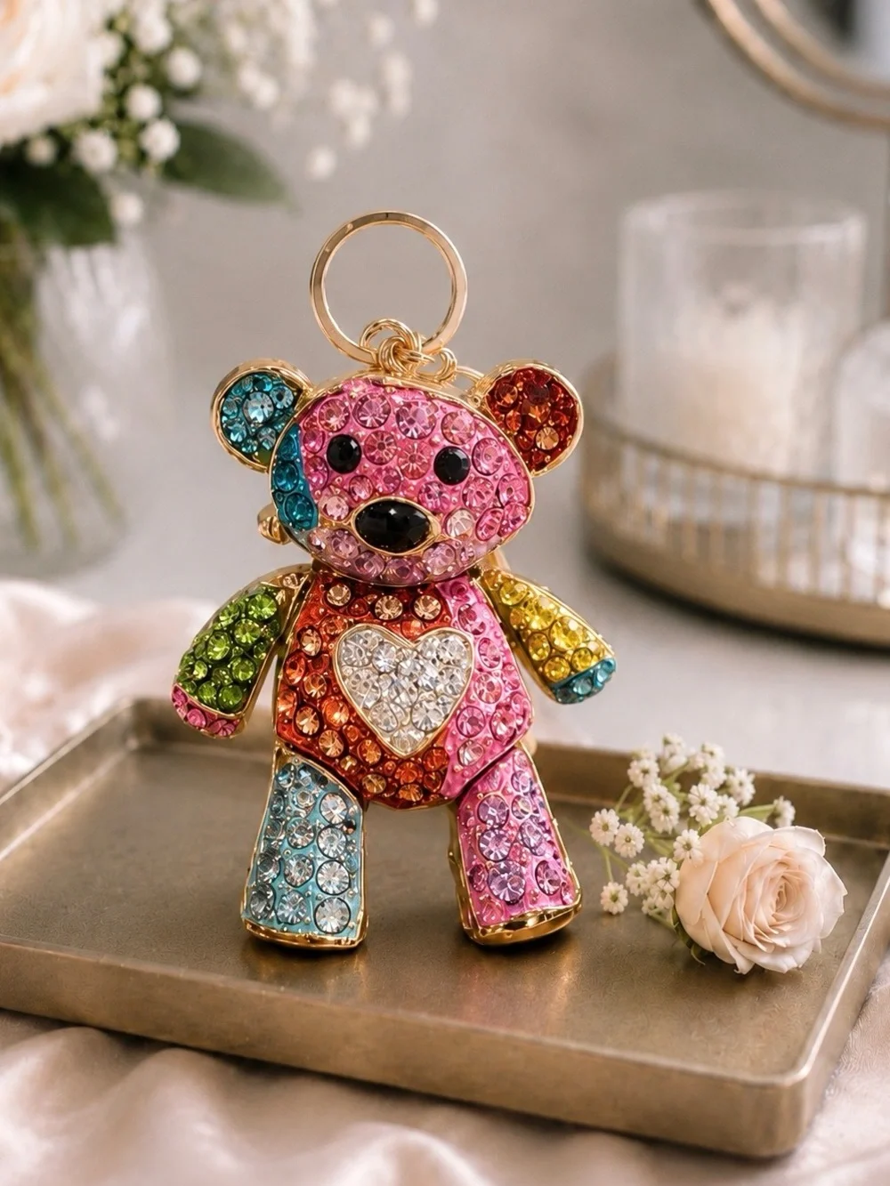 Colorful Crystal Bear Keychain NWT