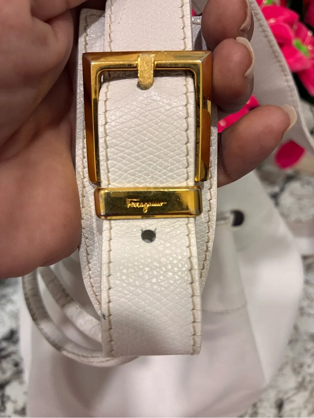 Salvatore Ferragamo White Leather Drawstring Hobo