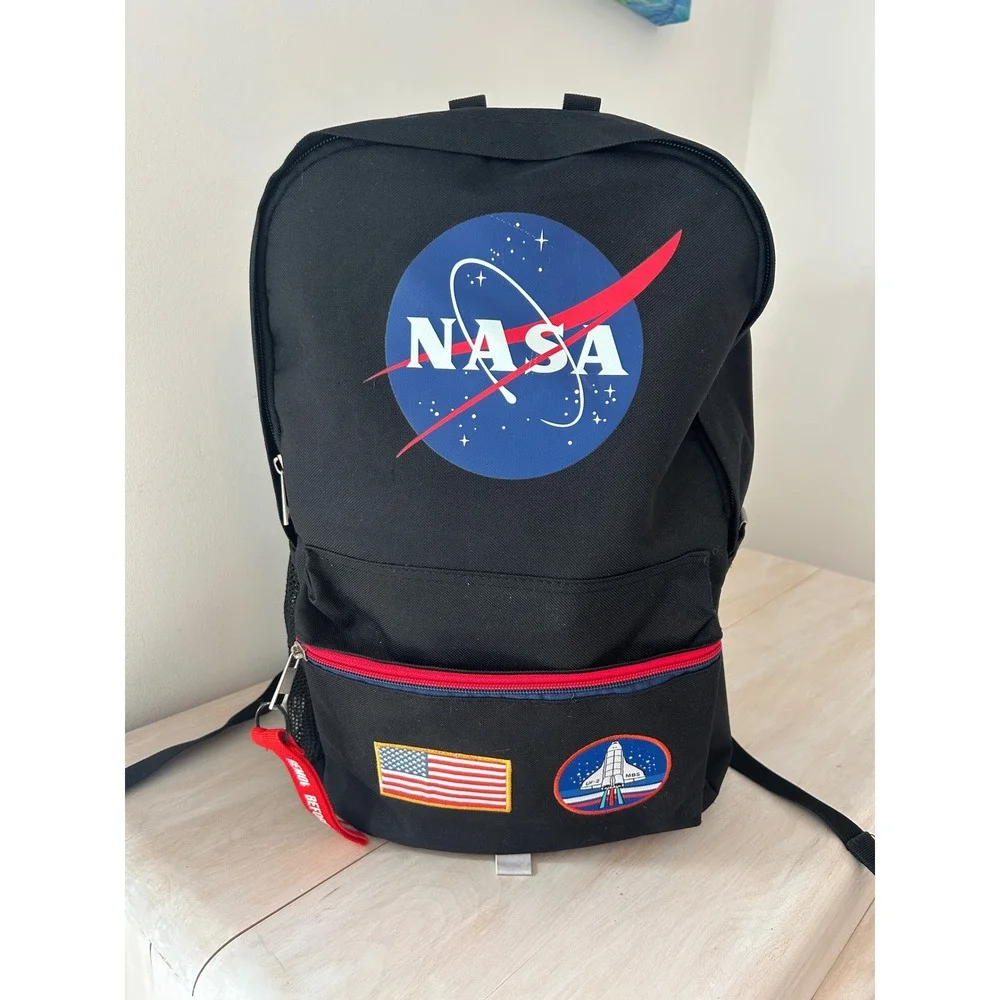 Mad Engine NASA Backpack Black Space Shuttle‎ American Flag Patches Bookbag